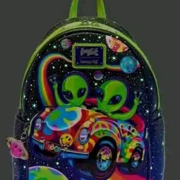 Loungefly Lisa Frank Cosmic Alien Ride Glow Mini Backpack And Wallet - Picture 4 of 8